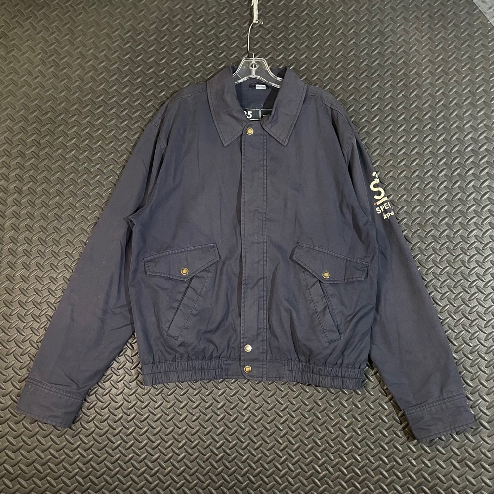 Vintage Sperry Top-Sider‎ Full Zip Jacket Mens L Navy Blue Collared Bomber Style